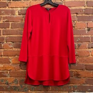 Lauren Ralph Lauren Vibrant Red Key Hole Long Sleeve Tunic Blouse Size Medium‎